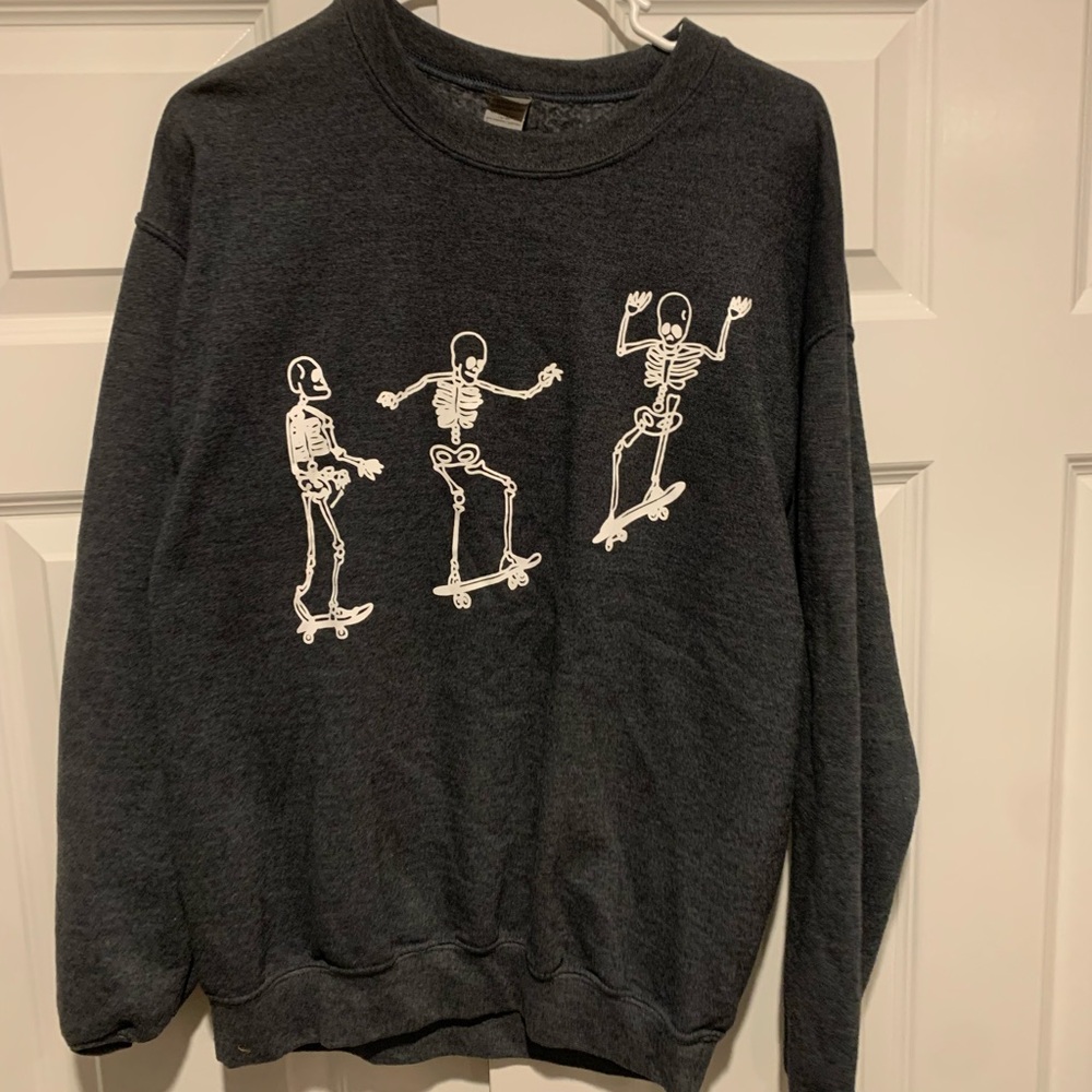 Gildan Charcoal Skeleton Graphic Crewneck Sweater
